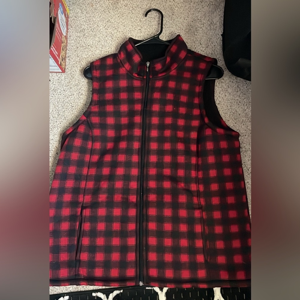Erica & Co. Flannel Plaid Sherpa/Fleece Zip-Up Vest
